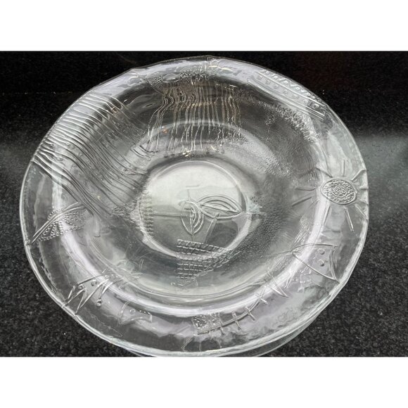 Vintage 1980's Two Piece Serving Set Platter & Bowl Clear Glass Cat Fish Leaf - Picture 2 of 10